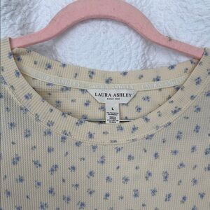 Laura Ashley Beige Pajama Set with Blue Floral Accents
